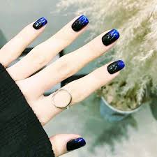 Young girls can have fun with press on nails that can be bright colors, patterned, and even change colors in sunlight. Amazon Com Yalice Square Fake Nails Blue Short Press On Nails Ombre Full Cover Nails Glossy Acrylic False Nails For Women And Girls 24pcs Beauty