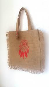 Sac A Main En Toile De Jute A Franges Et Son Attrape Reve Toile De Jute Jute Sac Jute