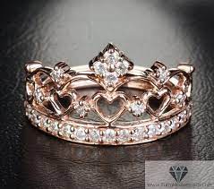 Rose Gold Crown Ring Diamond Pave Exclusive Rose Gold Crown Ring Rose Gold Crown Diamond