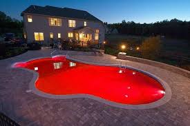Red Lights In The Pool For A Possible Halloween Pool Party Pool Houses Hot Tub Outdoor Pool Hot Tub