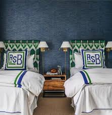Schumacher On Instagram Talk About A Big Boy Room From The Textured Wallpaper To The Chic Ikat Headboards Up Boys Room Wallpaper Boy Bedroom Design Boy Room
