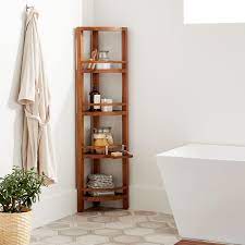 Organize your bathroom with bathroom shelves. Yuhan 5 Tier Corner Teak Bathroom Shelf Natural Teak Bathroom Accessories Bath Accents