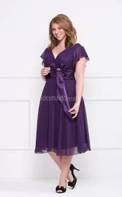 Grape Chiffon Tea Length V Neck A Line Short Sleeve Plus Size Bridesmaid Dresses Ukpsd Bridesmaid Dresses Plus Size Evening Dresses Plus Size Plus Size Dresses