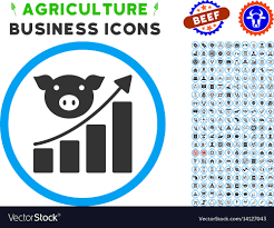 Pig Growing Chart Rounded Icon With Set
