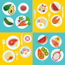 Free for commercial use high quality images Healthy Food Set Vegetables Fruit Meal On The Table Cartoon Royalty Free Cliparts Vectors And Stock Illustration Image 65980258