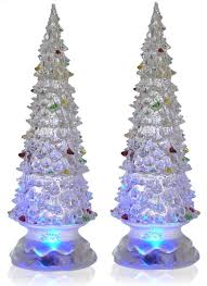 Lighted Christmas Trees Set Of 2 Color Changing Led Acrylic Xmas Trees Holiday Decor Christmas Christmas Tree Set Led Christmas Tree Lights