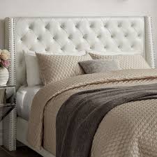 White leather headboard with diamonds. Home Living Beds Headboards Crystal Button Diamond Tufted Faux Leather Headboard With Double Nailhead Border King Extra Tall