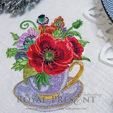 Free floral teacup cross stitch pattern. Machine Embroidery Design Teacup Floral Composition By Royal Present