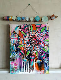 Aspire Colorful Mandala Boho Chic On Canvas With Painted Driftwood Bohemian Art Boho Art Painting Boho Painting Bohemian Art