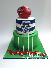 Geelong Cats Football Club Cake With Fully Edible Football By Jenelle S Custom Cakes Birthday Cake For Cat Geelong Cats Football 9th Birthday Cake
