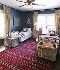 Simple And Inexpensive Navy And Red Plaid Bedroom Thistlewood Farm Plaid Bedroom Home Decor Rugs In Living Room