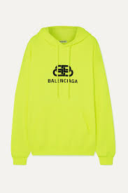 The blue creation is designed with a zip closure, long sleeves, and embroidered logo details on t. Gelb Hoodie Aus Baumwoll Jersey Mit Print Balenciaga Net A Porter