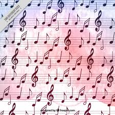 Vinyl record with music notes. Free Vector Watercolor Background Full Musical Notes