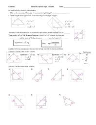 If the given triangle is a. Geometry Lesson 8 2 Special Right Triangles Name