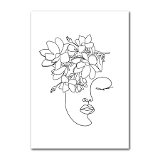 Wall Art Line Drawing Girl Print Minimalist Simple Fashion Poster Women Flower Leaf Body Sketch Black White Can Flower Art Drawing Line Art Flowers Outline Art