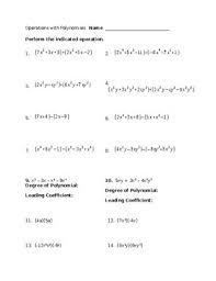 These printable worksheets deal with adding and subtracting polynomials. Basic Operations With Polynomials Worksheet Tpt
