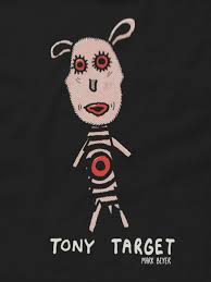NEW! Mark Beyer's TONY TARGET t-shirt. From Mark's extremely rare A  DISTURBING EVENING, 1978. All proceeds from sales of Mark Beyer products at  Dummy go to helping him with extremely high medical