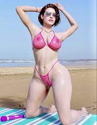 1female 1girls 3d athletic athletic female aviator sunglasses  beach beach towel big breasts bikini breasts brown hair cameltoe  exhibitionism exhibitionist female female only fit female g-string  high-waisted thong hitachi