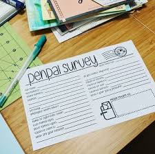 Pen Pal Survey Form Pen Pal Letters Pen Pal Kit Penpal