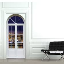 Rideau en trompe l'oeil bibliothèque (gris). Sticker Porte Trompe L Oeil Fenetre Vue Newyork Aerien Deco Porte Fraise Des Bois Fraisedesbois Com