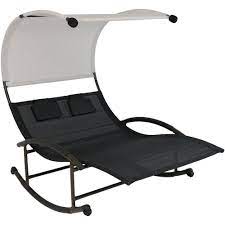 Patio hammock chaise chair lounge chair outdoor rocker chairs resin wicker at home store patio double rocking chair. Sunnydaze Decor Sling Double Outdoor Rocking Chaise Lounge Chair With Canopy Pl 625 The Home Depot Double Chaise Lounge Lounge Chair Outdoor Chaise Lounge Chair