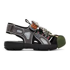 Gucci Green And Grey Tinsel Crystal Sandals Gucci