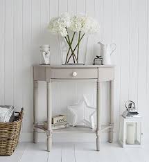 Console Tables For Hall And Living Room Furniture In Grey White And Cream The Oxford Grey Cons Half Moon Console Table Chic Living Room Shabby Chic Furniture