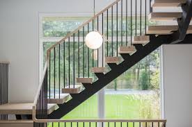 Primed white stop chamfered spindle (h)900mm (w)32mm (1) £ 3.65. Steel Spindle Railing On Floating Stairs Hamptons Ny Keuka Studios