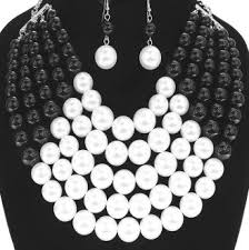 Black And White Necklace Set Chunky Black White Pearl Necklace White Pearl Necklace Elegant Costume Jewelry Pearl Necklace Set