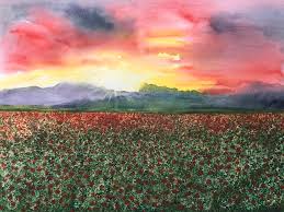 704 x 900 jpeg 215 кб. Sunset And Flower Field Painting By Luxmy Begum