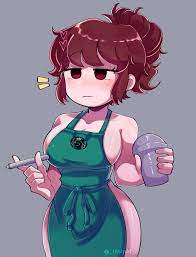 1girls alternate version at source alternate version available  among us apron black eyebrows black eyelashes blush blushing boobs breasts  burgundy hair cleavage collarbone cup empty eyes female female only