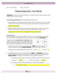 Start a free trial now to save yourself time and money! Questions And Answers Explore Learning Gizmo Student Exploration Ionic Bonds