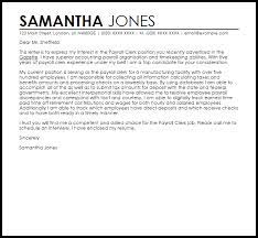 Payroll Clerk Cover Letter Sample Cover Letter Templates Examples
