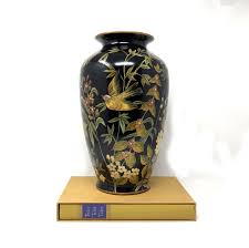 Tall Raymond Waites Vase Made For Toyo Trading Co Black With Yellow Bird Butterflies Flowers 14 25 T Unique Items Products Vintage Antiques Antique China