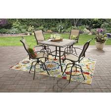 6 pieces outdoor manual weaving patio wicker rattan sofa conversation set, sectional furniture sets with comfortable cotton cushions and glass coffee table. Mainstays Wesley Creek Outdoor Patio Dining Set 5 Piece Metal Bar Height Walmart Com Walmart Com