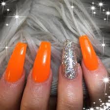 Acrylic orange coffin nails designs are so perfect for fall! Brighten Up The Days With Bright Orange Queen Nail And Beauty Stretford Facebook