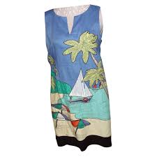 Robes Rene Derhy Robe Lin Bleu Ref 28110 Joli Closet Dentelle encolure et dos motif : robe
