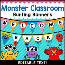 Monster toss game with 3 bean bags, indoor and outdoor bean bag toss game for kids and adults, monster theme party decorations and supplies. Monster Theme Classroom Decor Editable Banner By Littlered Tpt