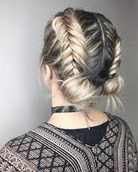 Braided Double Buns By Lauren Boucher Hair Styles Short Hair Updo Braids For Short Hair