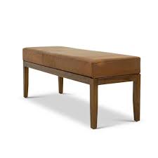 Ashcroft Kimberly Genuine Leather Upholstered Bench in Dark Tan