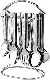 Dining sets up to 4 seats. Pogon Micra Cutlery Set For Dining Table Spoons And Forks Set 24 Pieces With Stand Silver Amazon In Home Kitchen