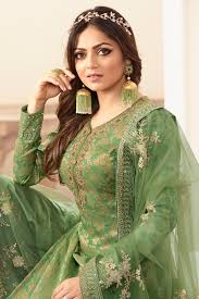 Aqua blue brings out the charm when paired with green. Buy Moss Green Jacquard Silk Pakistani Sharara Suit Online Lstv05452 Andaaz Fashion