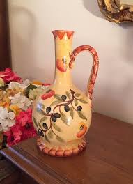 Only 1 Left Hand Painted Italian Pottery Olive Oil Wine Italian Pottery Pottery Olive Decor