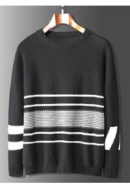 Black And White Striped Sweater Mens Black White Stripe Detail Long Sleeve Sweater Casual Shirts For Men Sweaters Black White Stripes