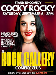 This Saturday, September 6 at 8pm, stand-up comedian Cocky Rocky brings her  comedy show to The Rock Gallery in downtown Palm Springs. Tickets are  available now