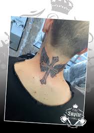 As a tattoo, the cross is typically in the middle of the wings, as if the cross itself has wings. Joel Tattoo 12 On Twitter Client Sat Great For This Cross And Wings Tattoo On The Back Of The Neck Crosstattoo Wingstattoo Necktattoo Napetattoo Blackandgrey Manchestertattoo Oldempiretattoo Https T Co Xwxme8sxo8