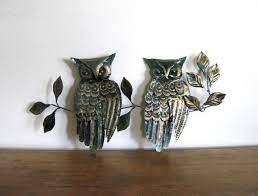 Metal Owl Wall Sculpture C 1970 Wall Art Mcm Wall Hanging 2 Owls On A Branch 3d Retro Art Gift Idea By Sharethelovevint Owl Wall Wall Sculptures Sculpture
