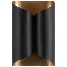 5 taper wall candle holder that has been painted black and distressed with a european gold. Selfoss Curved Black Brass Wall Sconce
