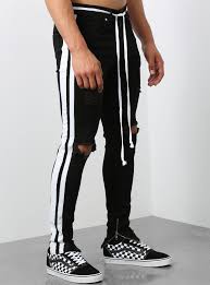 Black And White Striped Jeans Men Camolteni Double Striped Track Jeans In Black Skinny Jeans Men Striped Jeans Mens Jeans