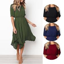 Women Half Sleeve Casual Dresses Irregular Hem Chiffon Loose Swing Dress Casual Dresses Dresses Swing Dress